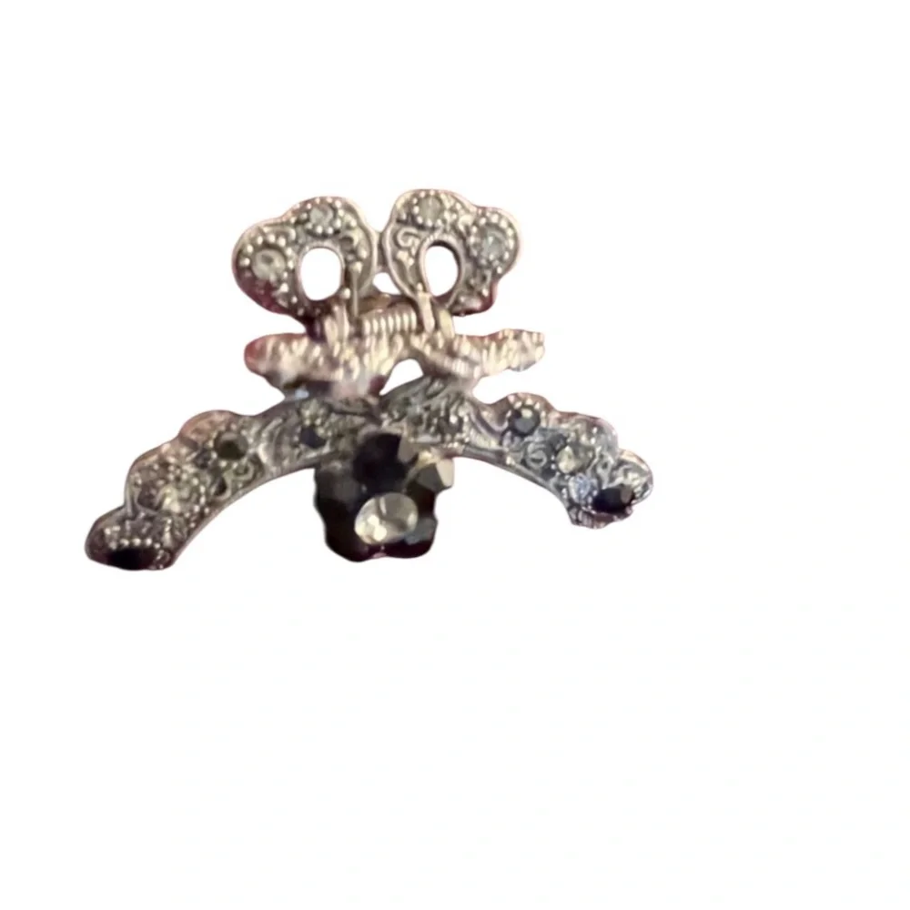 SILVER hair clip  with black stones and rhinestones